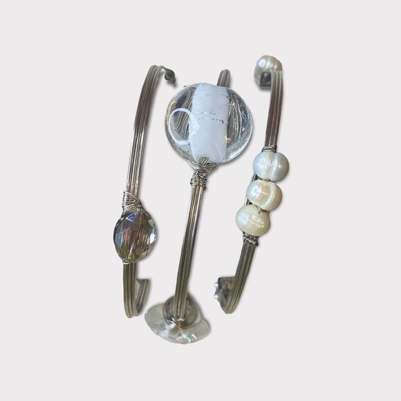 Set of 3 bangle bracelets measures 2.75". Each have different embellishments - Picture 5 of 7